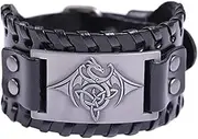 [BOSUGE] Charming Bracelet，Viking Dragon Amulet Bracelet Nordic National Totem Large Genuine Leather Strap Vintage Bracelets for Men (Color : Silver) (Color : Silver)