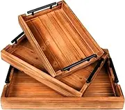 Juleduo 3 Piece Coffee Table Tray Decorative Nested Vintage Wood Serving Tray Set for Eating, Breakfast, Party, Kitchen, Ottoman,Tea Coffee Table Large Ottoman Trays