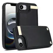 Compatible For iPhone 16e Case TPU + PU Leather Hardware Decor Phone Cover with Card Holder Black