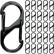 [SZCXDKJ] 25 PCS S Carabiner Keyring Clip, Dual Spring Keychain Clip with 2 Opening Snap Hook S Shape Double Clip Hook Metal Buckle for Home Outdoor Hiking Fishing Camping Travel(Black)