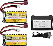 Fytoo 2PCS 7.4V 35C 1800mah Lithium Battery with 2in1 Charger for WLTYOS K929-B A959-B 12401 12402 12403 12404 12423 12428 144001 1/18 1/14 1/12 RC Remote Control Toy Car Battery