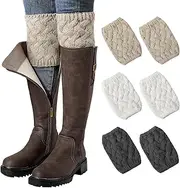 [Clothirily] 4 Pairs Boot Socks for Women, Winter Warm Boot Cuffs, Short Leg Warmers Boot Topper Socks, Black,white,beige,dark Grey-a