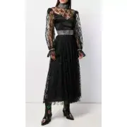 NWT Christopher Kane Black Embellished Belt Lace Midi Skirt Womens 38 US 2