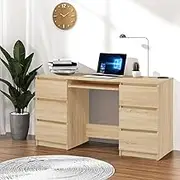 Writing Desk, Sonoma Oak Finish, 140x50x77 cm, Engineered Wood, 6 Drawers for Home Office Storage, Computer Workstation