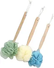 TOVINANNA Bath Brush Long Handle Shower Balls Set Mesh Body Cleaner Wood Handle Exfoliating Tool Random Color