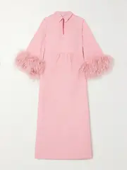 [Huishan Zhang] Huishan Zhang - Antonia Feather-trimmed Cotton Midi Dress - Pink - UK 6 UK 6 Pink