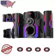 Powerful 80W Bluetooth Multimedia Speaker with LED Lights & FM Radio - Black