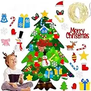 H HOME-MART DIY LED Felt Christmas Tree - 3.3 FT Wall Felt Christmas Trees Set with 32 Ornaments and LED String Lights for Kids, Foldable