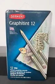 Set of 12 Graphitint Water-Soluble Tinted Graphite Pencils Derwent Tin Case