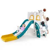 Babyjoy 6-in-1 L-shaped Kids Slide Baby Indoor Playset w/Basketball Hoop Toddler Activity Center