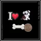 ENGLISH BULLDOG Shoe Charms for Crocs Dog Bone I ❤️ Love - SET OF 3