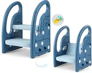 Step Stop for Kids, Adjustable Toddler 2 Step Stool with Handles, Bathroom Toilet Stool for Sink/Potty Training/Kitchen Counter, Plastic Helper Ladder Stool for Toddlers-Blue