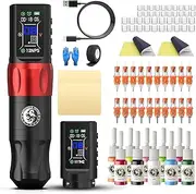 Wormhole Tattoo Gun Tattoo Kit With Dot Working Mode, JUMP-START MODE, Memory And Timing Function Wireless Rotary Tattooing Equipment For Beginners And Professional Artists - Black