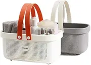 kamuavni Plastic Shower Caddy Basket With/Drain Holes In Bottom, Portable Dorm Shower Basket Bathroom Storage Basket for Bathroom Body Wash, Shampoo - 12.4 * 6.14 * 7inch - White+Gray