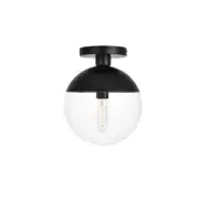 Living District Eclipse 1 Light Flush Mount, Black/Clear, 10" - LD6063BK