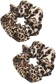 2 Pieces Womens Leopard Scrunchies Ponytail Holder Regular Brown Leopard