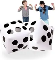 Novelty Place Giant Inflatable Dice 2 PCS, 20 Inch White and Black Jumbo Dice for Indoor and Outdoor Broad Game, Ludo and Pool Party