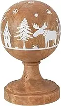 6" Round x 11" H Hand-Painted Mango Wood Orb on Pedestal with Cabin in Forest Scene