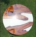 White Round Epoxy Resin Coffee Table Top, Wooden Epoxy Cafeteria Table Tops Dec
