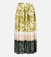 [Dries Van Noten] Dries Van Noten Printed satin midi skirt AU 10 green