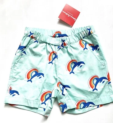 NWT Hanna Andersson 140 (10) Dolphin Rainbow Blue Shorts Cotton Pockets
