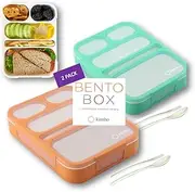 Bento Box for Adults Kids Lunches, Lunch-Boxes for Women Girls Boys | Leakproof Snack Containers for Toddlers Portion Control Container BPA Free Utensils | Green + Orange, 5 Compartments, 2 Pack…