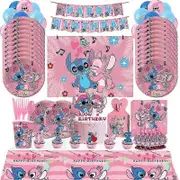 Pink Stitch Birthday Party Decoration Lilo And Stitch Theme Tableware Angel Balloon Plates Cups Supplies For Kids Girls Safe and Top Quality number...