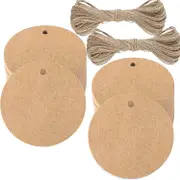 (brown) 100pcs Kraft Paper Tags Gift Tags - Round 5.5x5.5cm Kraft Paper Tags Wedding Tags With String For Christmas Remembrance Day Communion