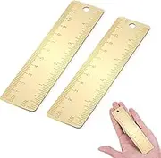 2 PCS 12cm Straight Brass Ruler, Gold Brass Straight Rulers Copper Measuring Ruler with Cm Inch Dual Scale, Drawing Measuring Gold Mini Small Short Metal Machinist Bookmark Ruler, 1mm Thickness
