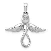 14k White Gold Real Diamond Infinity Angel Pendant