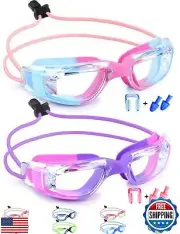 Vvinca Goggles for Kids 6-14 with Bungee Strap 2pc, Toddler Goggles Kids Swim
