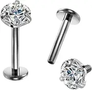 [OUFER] 16G G23 Solid Titanium Labret Piercing Internally Thread Lip Ring Clear CZ Tragus Helix Piercing Cartilage Earrings