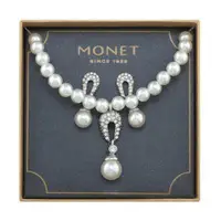 在飛比找ETMall東森購物網優惠-【Love 21】Monet2018典雅珍珠水晶滴狀耳環項鍊