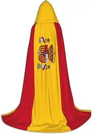 SKKNT Spanish Flag Print Halloween Hooded Cloak Full Length Cape With Hood For Men And Women For Carnival