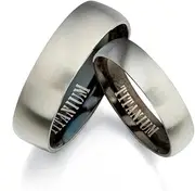 [Gemini] Groom and Bride Two Tone Black Silver Brush Polish Titanium Wedding Ring Set Valentines Day Gift, Titanium, No Gemstone