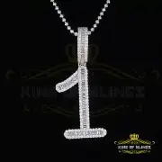 White Sterling Silver Baguette Numeric Number 1 Pendant 4.0ct Cubic Zirconia