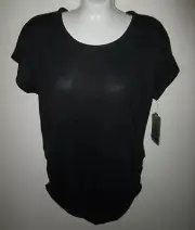 TEK GEAR~SMALL~Black Scoopneck Drop Shoulder Shirred Tee Shirt #WT62A108RS