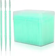 CYSFETENA Pack of 1100 Plastic Toothpicks, Green, Round Double Head Toothpicks with Storage Case, Portable Toothpicks for On the Go Oral Care Home Outdoor Travel