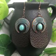 3” Bronze-tone Pendant & Leather Earring Set Drop Dangle New Free Ship A959