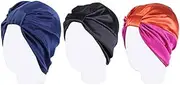 3PCS Chemo Sleep Turban Silk Head Wrap Satin Silk Bonnet Elastic Turban Sleep Bonnet Cap Night Sleep Hat Head Cover Turban Headwear Turban Silk Sleeping Cap for Sleeping Women Girls Curly Hair