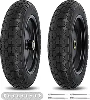 13 Inch Flat Free Wheels Gorilla Cart Tires 4.00-6 Solid Replacement with Universal 5/8" Axle Bore Hole, Spacers and Pins, for Wheelbarrow, Garden Wagon, Hand Truck, Trolley, Lawn Mower，2 Pack