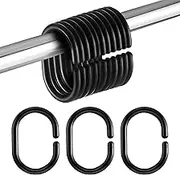 24 Packs Plastic Shower Curtain Rings Hooks for Bathroom Shower Window Rod (Black) Black