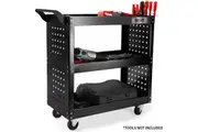 Bullet 3-Tier Steel Tool Trolley Cart, for Workshop, Mechanic, with Pegboard, Screwdriver Bay, Black