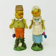 Easter Chicken Figurines Articulating Wings Hand Painted Jointed Anthropomorphic