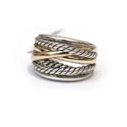 New DAVID YURMAN Crossover Wide Ring in Silver and 14K Gold Side 7.5