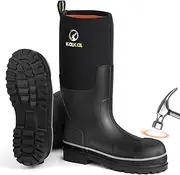 [Kalkal] Tall Steel Toe Men's Rubber Work Boots, Waterproof Rubber Steel Toe Boots For Men With Steel Shank, Anti-Smash Puncture-Proof Safey Rubber Boot for Manufacturing Construction, Size 6-14