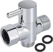 Brass T-Adapter for Bidet, 7/8 1/2 T-Valve Adapter for Bidet Sprayer for Toilet with Shut Off Valve, 3-Way Connector, Chrome Finish, 2 Rubber Mat, T Adapter for Hand Held Bidet Attachment for Toilet