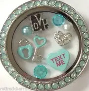 ❤️AUTHENTIC ORIGAMI OWL Opal Locket and Charms ~ KEY TO MY HEART LOVE TEXT ME❤️
