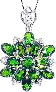 3.44 Chrome Diopside (Russian Emerald) Natural Gemstone Necklace, Razzberry Custom Design, 925 Sterling Silver, with velvet gift box