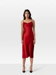 Red Silk Cowl Neck Slip Dress